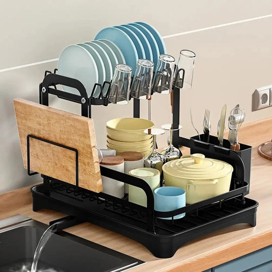 2-Tier Dish Drying Rack with Drain Basket & Organizer