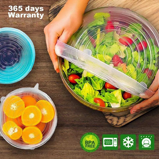 6 Pcs Stretchable Silicone Food Covers – Universal Bowl Lids