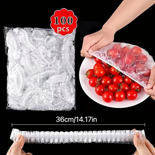 100PCS Reusable Elastic Food Covers for Bowls & Plates