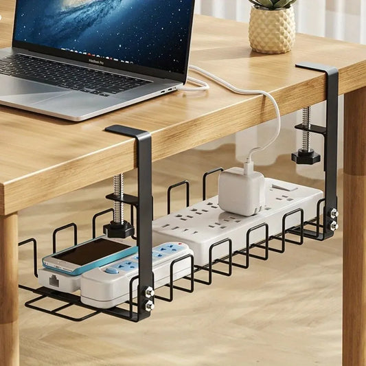 Under Desk Metal Cable Organizer Tray – No-Drill Storage Rack