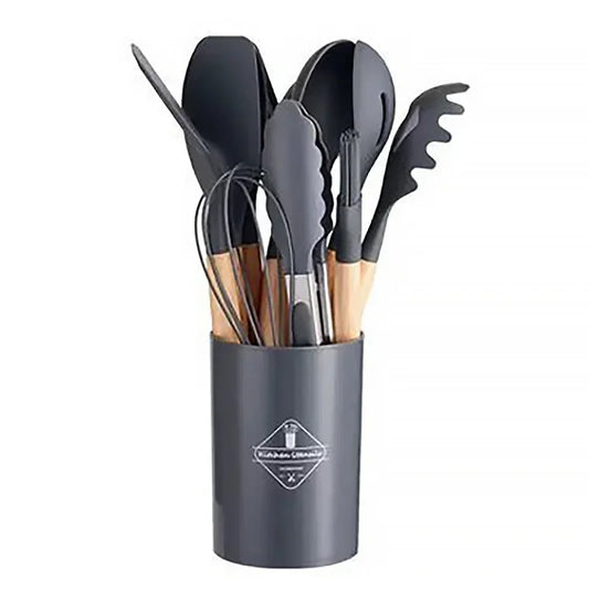 12-Piece Silicone Cooking Utensils Set with Wooden Handles