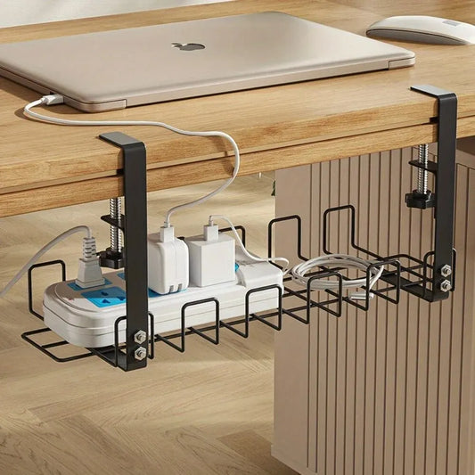 Under Desk Metal Cable Organizer Tray – No-Drill Storage Rack